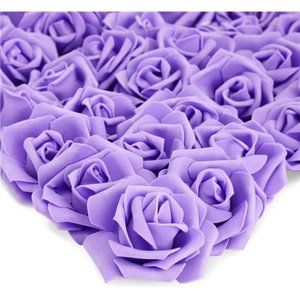 100 Pack Purple Artificial Flowers, Bulk Stemless Fake Foam Roses for Wedding
